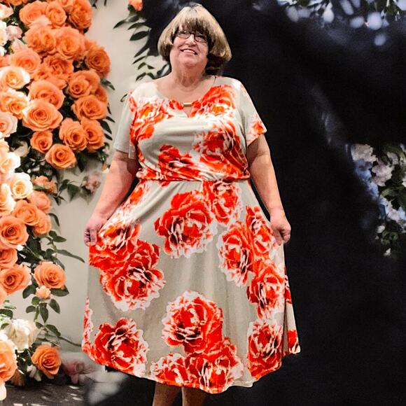 Perceptions Orange & Cream Midi Dress Size 22! - Picture 1 of 7